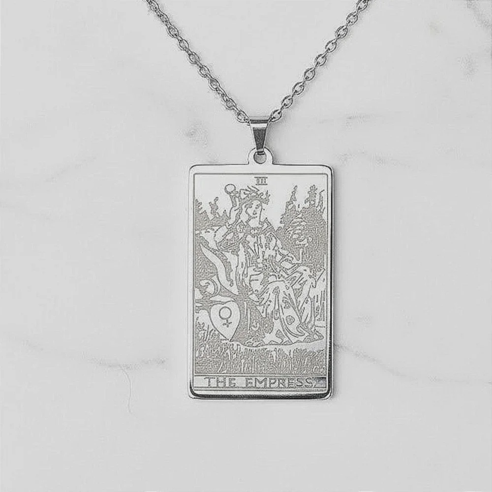 The Empress Tarot‎ Card Necklace Stainless Steel Pendant Chain Women Jewelry